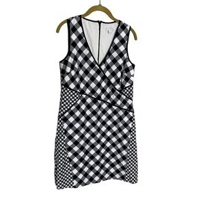 New York & Company Black White Gingham V Neck Dress 2